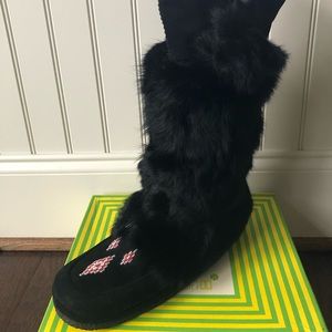 Real fur high boots